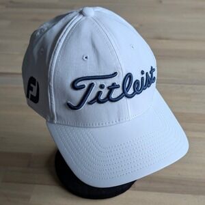 Titleist Tour Performance Golf Hat White Navy Blue FJ Pro V1 Adjustable Cap Mens
